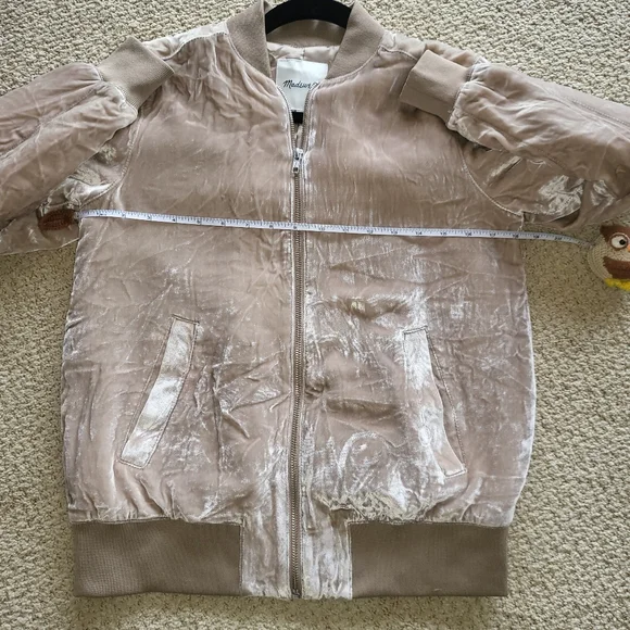 Women's Tan Velvet Bomber Jacket NWOT Size XXS - Picture 13 of 15
